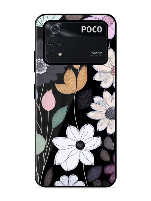 Whimsical Blooms On Black Glossy Soft Edge Case for Poco M4 Pro (4G) Chachhi