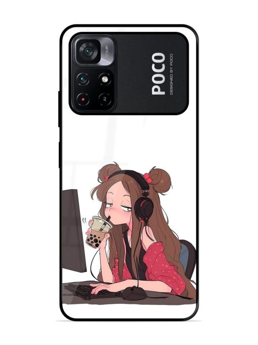 Girl Playing On Pc Glossy Soft Edge Case for Poco M4 Pro (5G) Chachhi