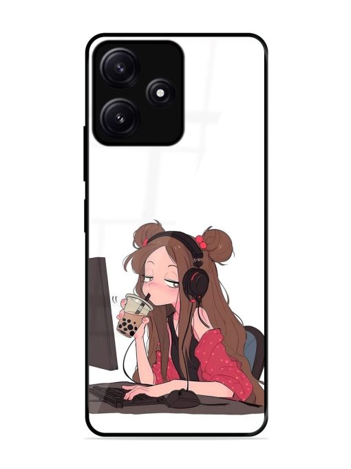 Girl Playing On Pc Glossy Soft Edge Case for Poco M6 (5G) Chachhi