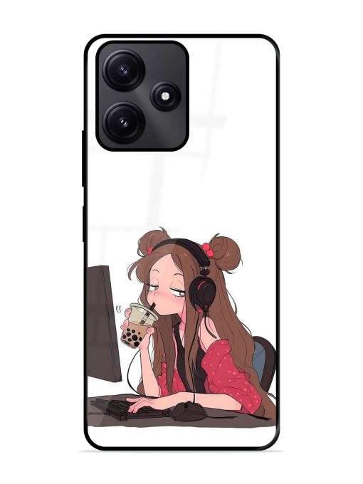 Girl Playing On Pc Glossy Soft Edge Case for Poco M6 Pro (5G) Chachhi