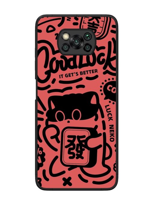 Lucky Cat Doodle Glossy Soft Edge Case for Poco X3 Chachhi