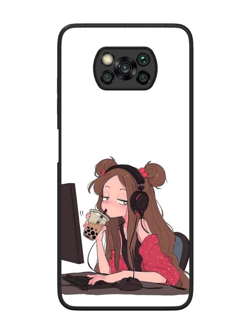 Girl Playing On Pc Glossy Soft Edge Case for Poco X3 Pro Chachhi