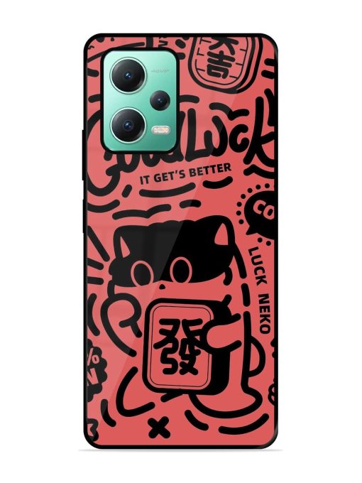 Lucky Cat Doodle Glossy Soft Edge Case for Poco X5 (5G)