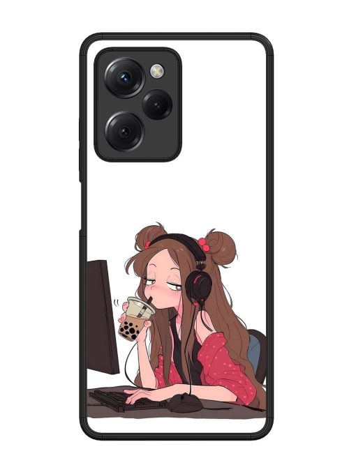 Girl Playing On Pc Glossy Soft Edge Case for Poco X5 Pro (5G) Chachhi