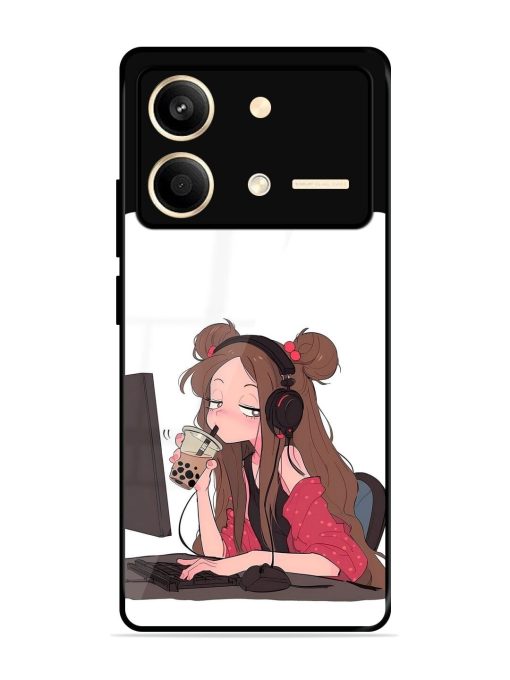 Girl Playing On Pc Glossy Soft Edge Case for Poco X6 Neo (5G) Chachhi