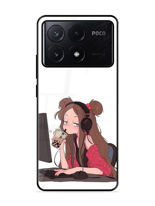 Girl Playing On Pc Glossy Soft Edge Case for Poco X6 Pro (5G)