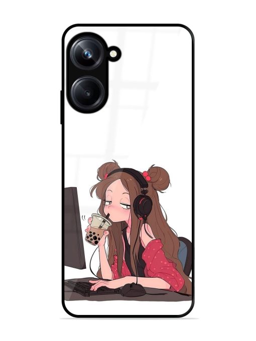 Girl Playing On Pc Glossy Soft Edge Case for Realme 10 Pro (5G) Chachhi