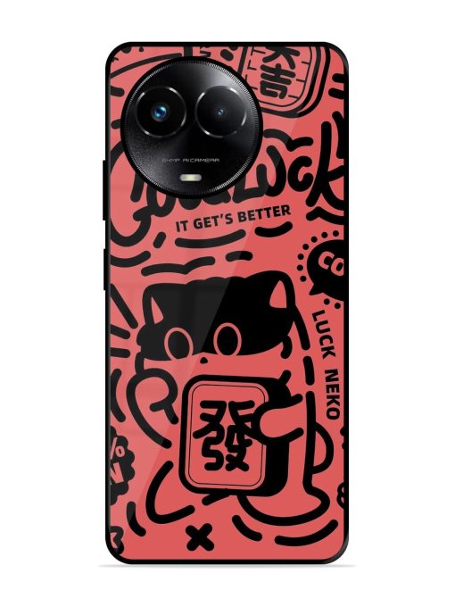 Lucky Cat Doodle Glossy Soft Edge Case for Realme 11X (5G) Chachhi