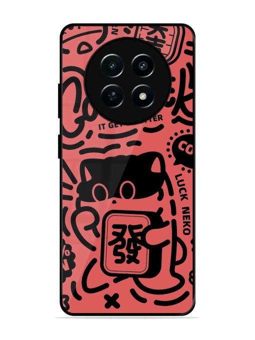 Lucky Cat Doodle Glossy Soft Edge Case for Realme 12 (5G) Chachhi