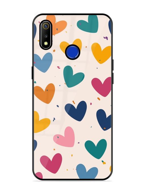 Rainbow Hearts Glossy Soft Edge Case for Realme 3