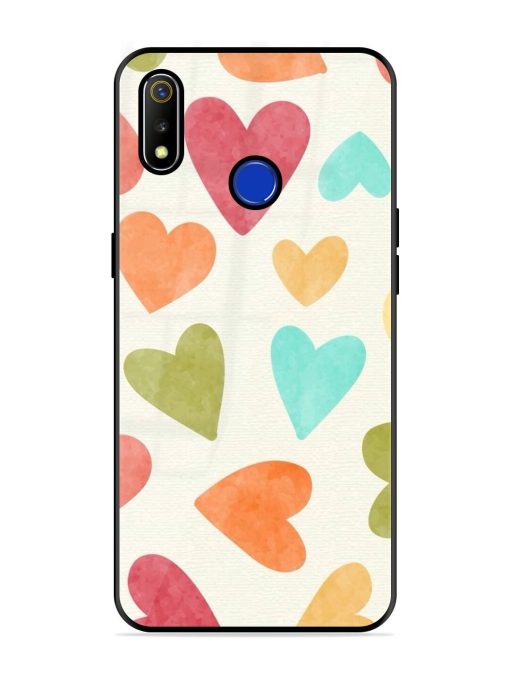 Watercolor Hearts Glossy Soft Edge Case for Realme 3 Chachhi