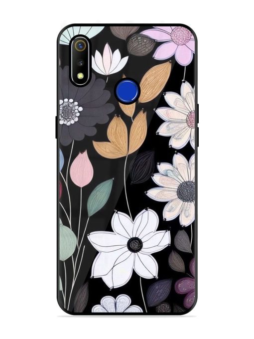 Whimsical Blooms On Black Glossy Soft Edge Case for Realme 3 Chachhi