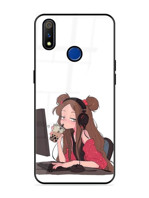 Girl Playing On Pc Glossy Soft Edge Case for Realme 3 Pro Chachhi