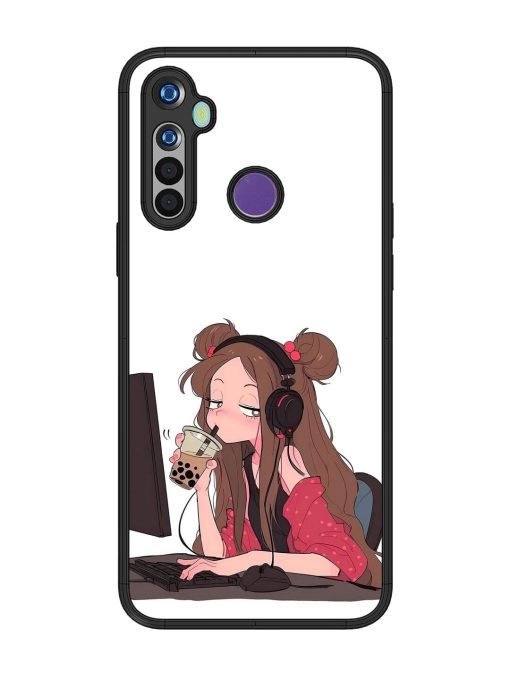 Girl Playing On Pc Glossy Soft Edge Case for Realme 5 Chachhi