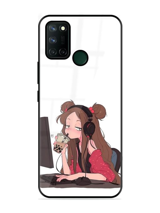 Girl Playing On Pc Glossy Soft Edge Case for Realme 7I