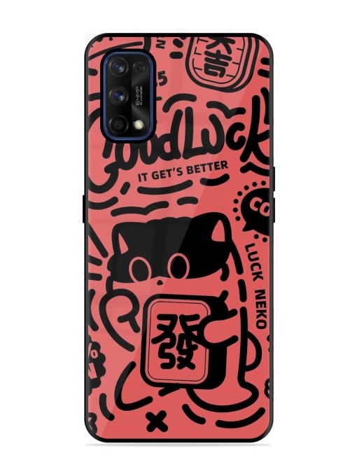 Lucky Cat Doodle Glossy Soft Edge Case for Realme 7 Pro Chachhi