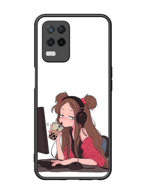 Girl Playing On Pc Glossy Soft Edge Case for Realme 8 (5G) Chachhi