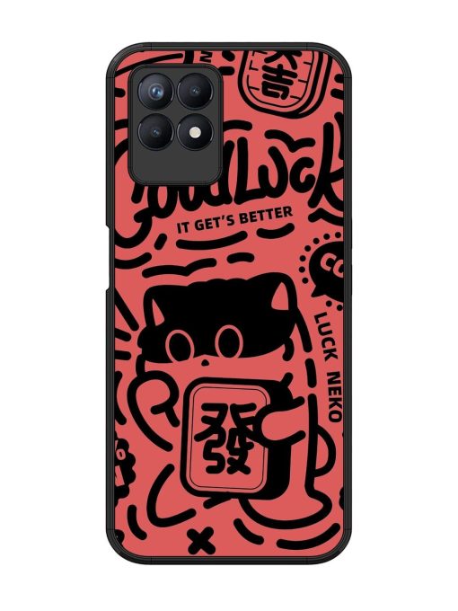 Lucky Cat Doodle Glossy Soft Edge Case for Realme 8I Chachhi