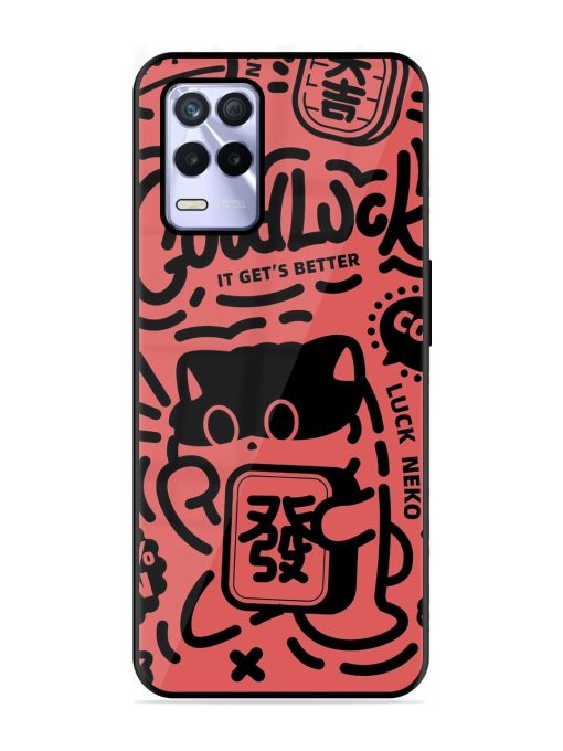 Lucky Cat Doodle Glossy Soft Edge Case for Realme 8S (5G) Chachhi