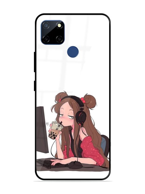 Girl Playing On Pc Glossy Soft Edge Case for Realme C12