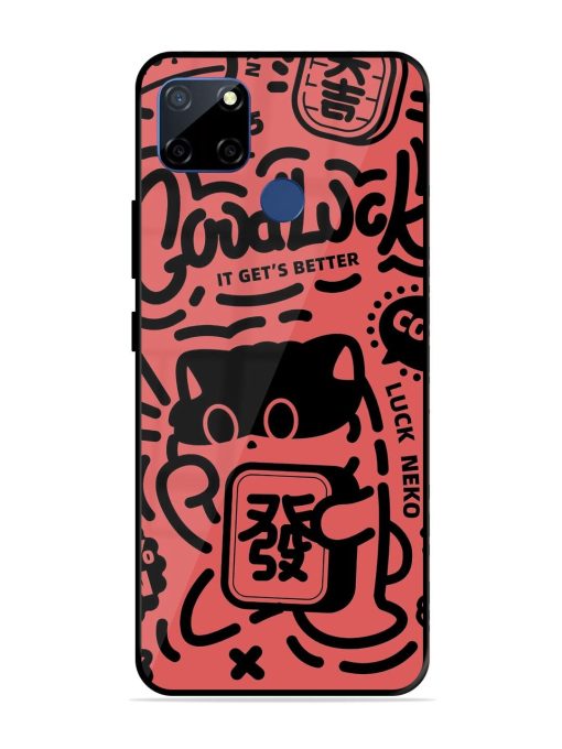 Lucky Cat Doodle Glossy Soft Edge Case for Realme C12 Chachhi