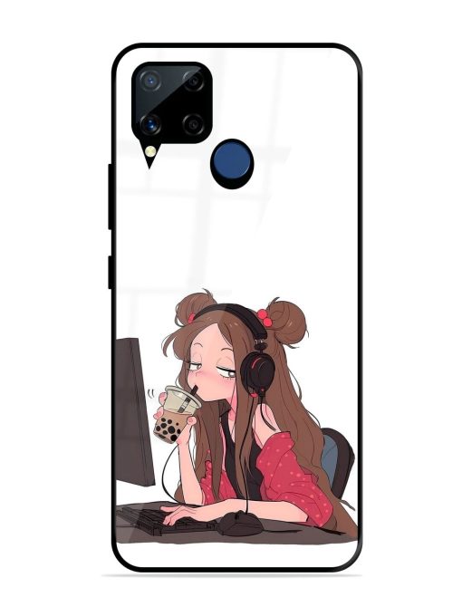 Girl Playing On Pc Glossy Soft Edge Case for Realme C15 Chachhi