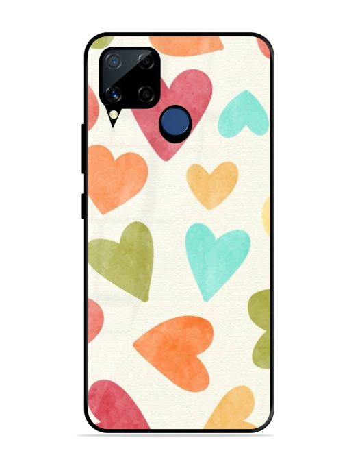 Watercolor Hearts Glossy Soft Edge Case for Realme C15 Chachhi