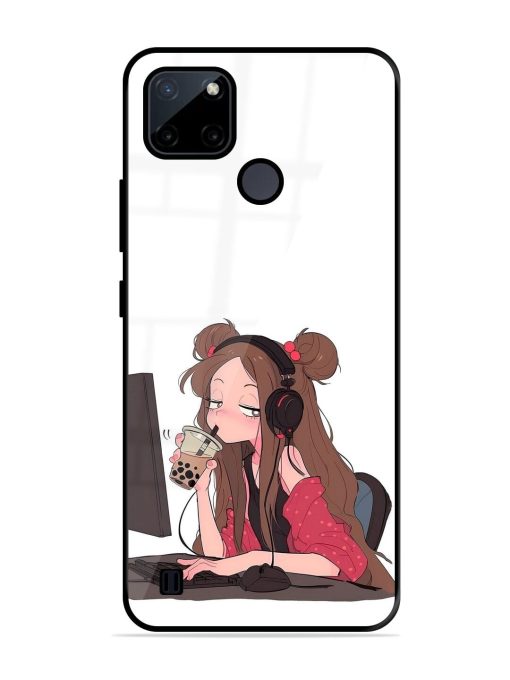 Girl Playing On Pc Glossy Soft Edge Case for Realme C21Y Chachhi