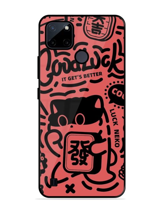 Lucky Cat Doodle Glossy Soft Edge Case for Realme C21Y Chachhi