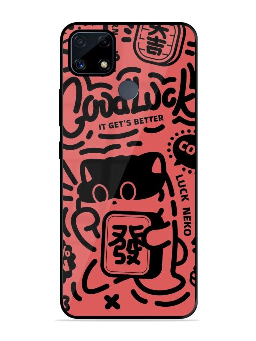 Lucky Cat Doodle Glossy Soft Edge Case for Realme C25S Chachhi