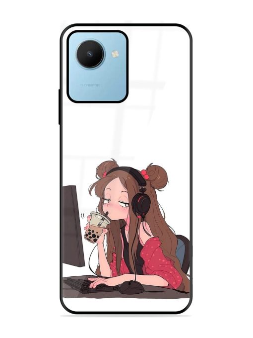 Girl Playing On Pc Glossy Soft Edge Case for Realme C30S Chachhi