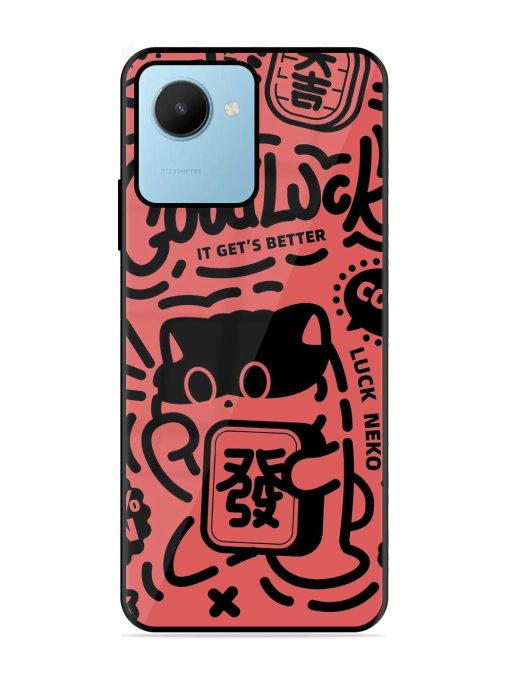 Lucky Cat Doodle Glossy Soft Edge Case for Realme C30S Chachhi