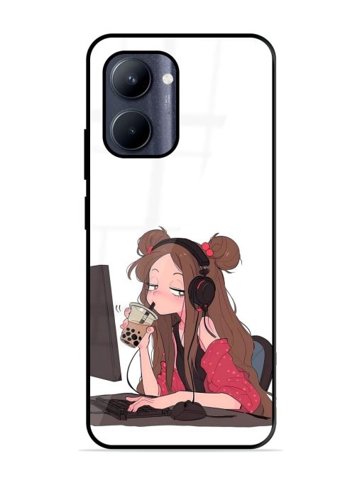 Girl Playing On Pc Glossy Soft Edge Case for Realme C33 (2023) Chachhi