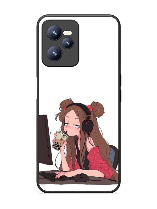 Girl Playing On Pc Glossy Soft Edge Case for Realme C35 Chachhi