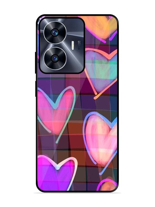 Neon Hearts Glossy Soft Edge Case for Realme C55 Chachhi