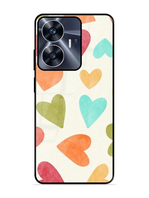 Watercolor Hearts Glossy Soft Edge Case for Realme C55 Chachhi