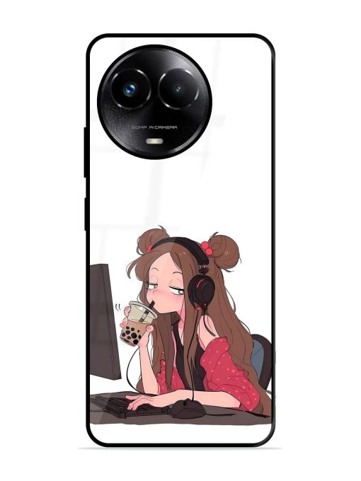 Girl Playing On Pc Glossy Soft Edge Case for Realme C67 (5G) Chachhi