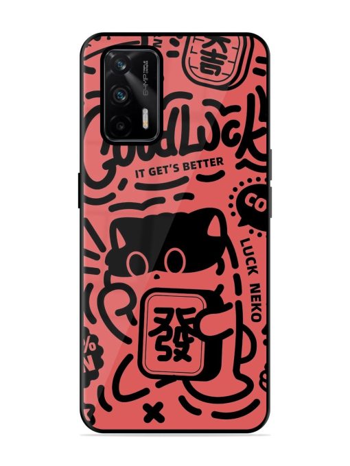 Lucky Cat Doodle Glossy Soft Edge Case for Realme Gt (5G) Chachhi