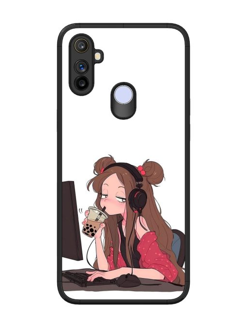 Girl Playing On Pc Glossy Soft Edge Case for Realme Narzo 10A