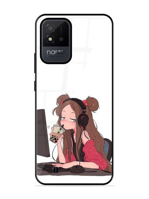 Girl Playing On Pc Glossy Soft Edge Case for Realme Narzo 50I Chachhi