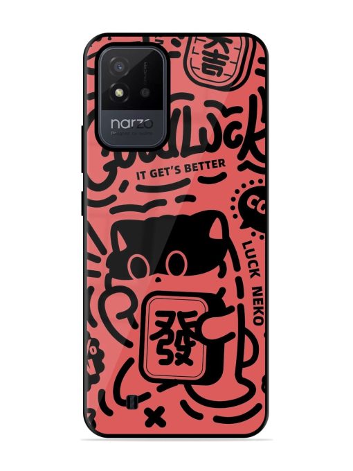 Lucky Cat Doodle Glossy Soft Edge Case for Realme Narzo 50I Chachhi