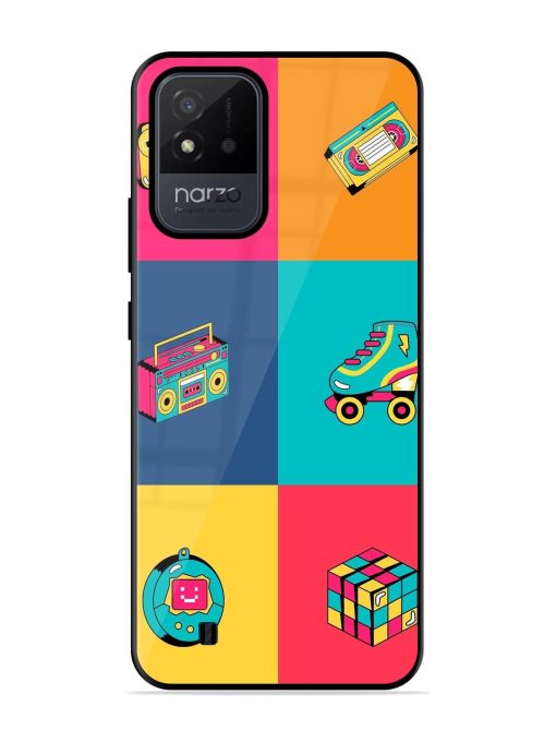 90S Throwback Grid Glossy Soft Edge Case for Realme Narzo 50I Chachhi