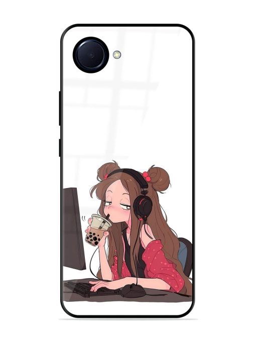 Girl Playing On Pc Glossy Soft Edge Case for Realme Narzo 50I Prime Chachhi