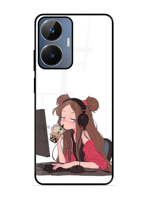 Girl Playing On Pc Glossy Soft Edge Case for Realme Narzo N55 Chachhi