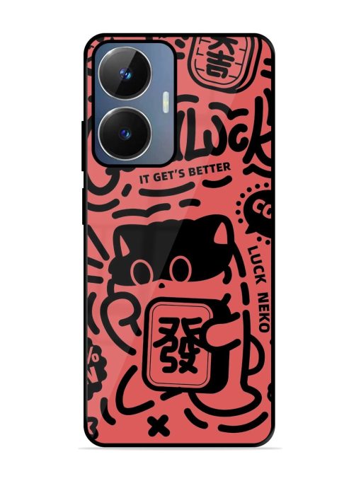 Lucky Cat Doodle Glossy Soft Edge Case for Realme Narzo N55 Chachhi