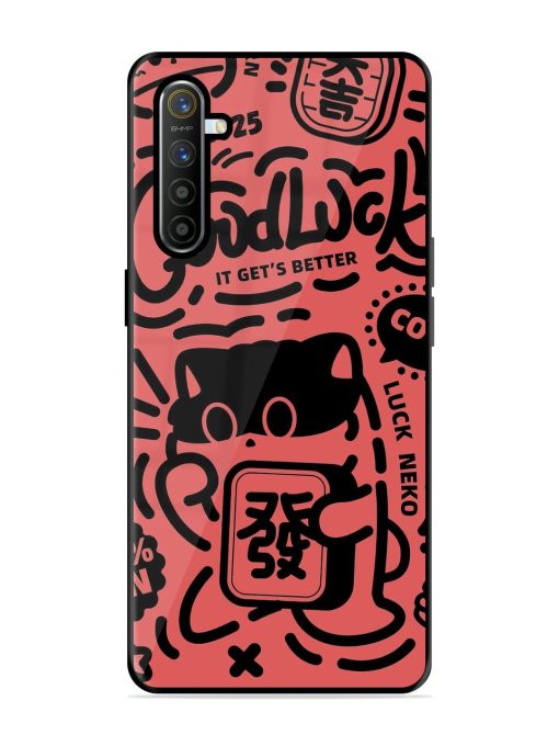 Lucky Cat Doodle Glossy Soft Edge Case for Realme X2 Chachhi