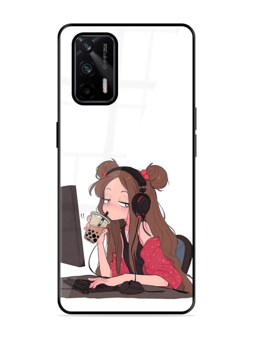 Girl Playing On Pc Glossy Soft Edge Case for Realme X7 Max (5G)