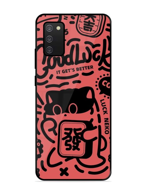 Lucky Cat Doodle Glossy Soft Edge Case for Samsung Galaxy A02S Chachhi