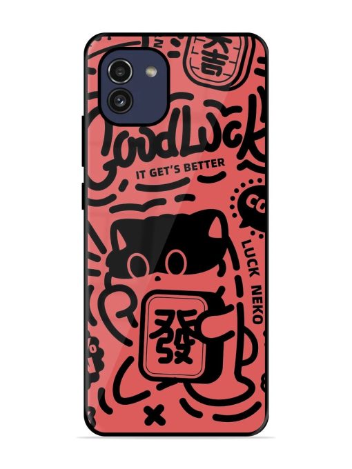 Lucky Cat Doodle Glossy Soft Edge Case for Samsung Galaxy A03