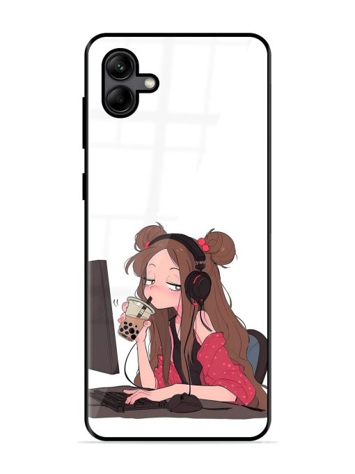 Girl Playing On Pc Glossy Soft Edge Case for Samsung Galaxy A04 Chachhi